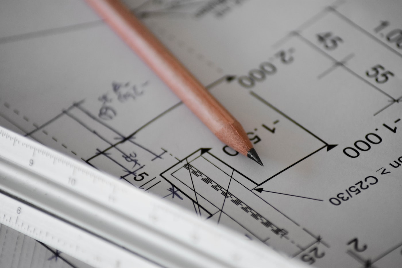 Architect's blueprint with a pencil