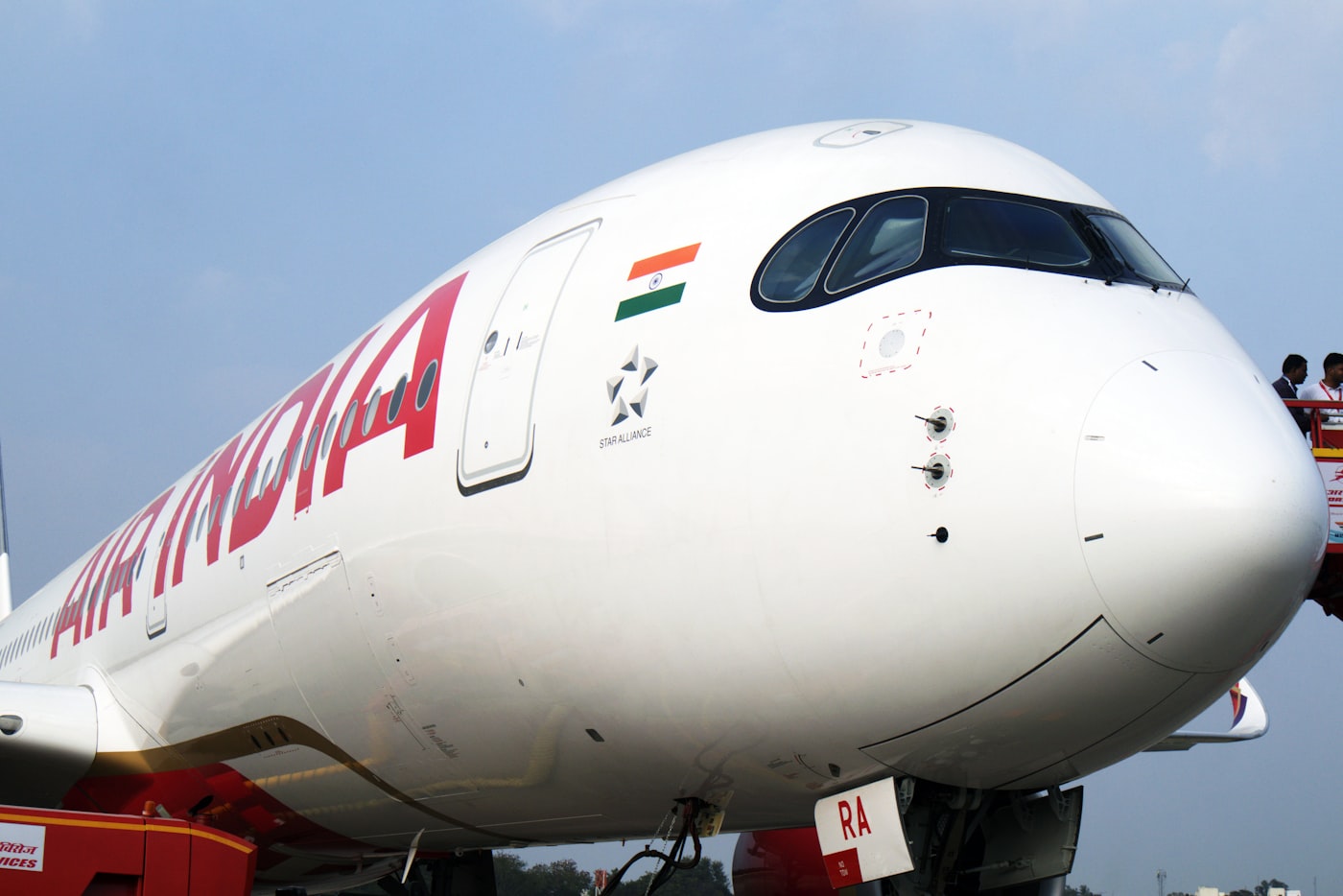 Passenger aircraft nose on the airport apron