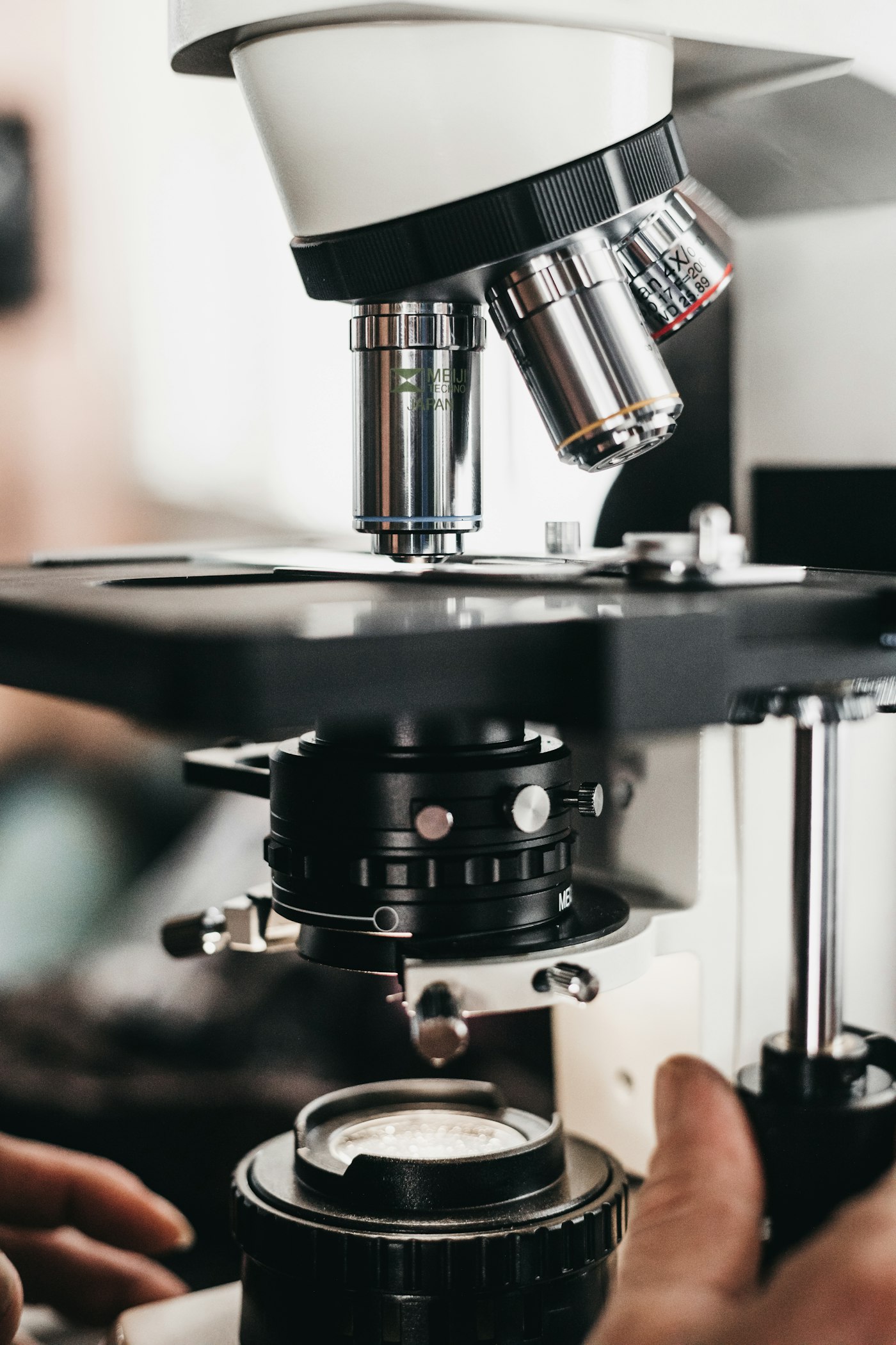 Close-up of a laboratory microscope